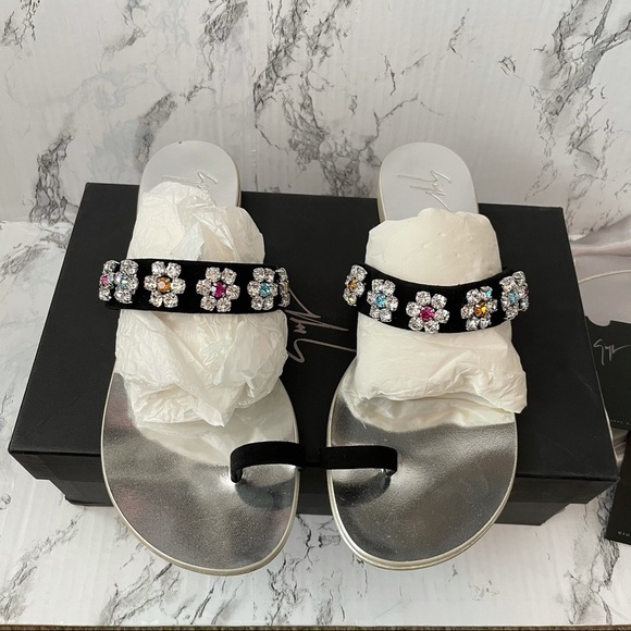 Giuseppe Zanotti Nuvorock Floral Slide Sandal 38 8 rhinestone crystal flat - Picture 11 of 12